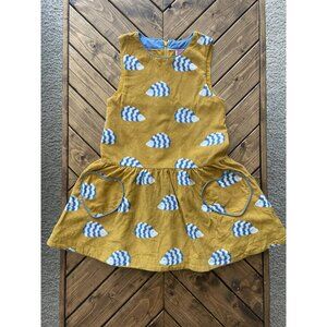 HTF Mini Boden Hedgehog Dress Corduroy Mustard Heart Pockets 7-8